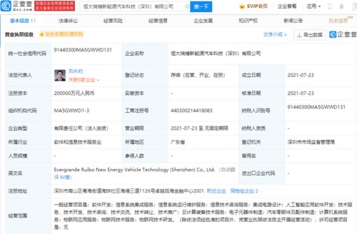 恒大瑞博新能源汽车公司成立 注册资本20亿，聚焦科技信息咨询服务